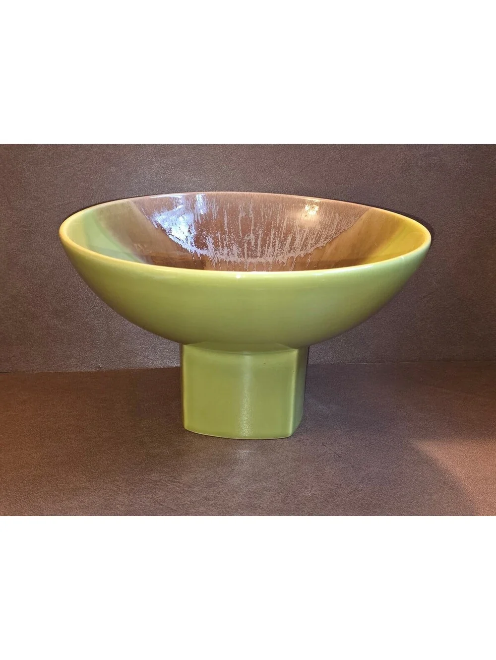 Destinos S.A. Ceramic Pedestal Bowl Portugal Green & Brown Glaze